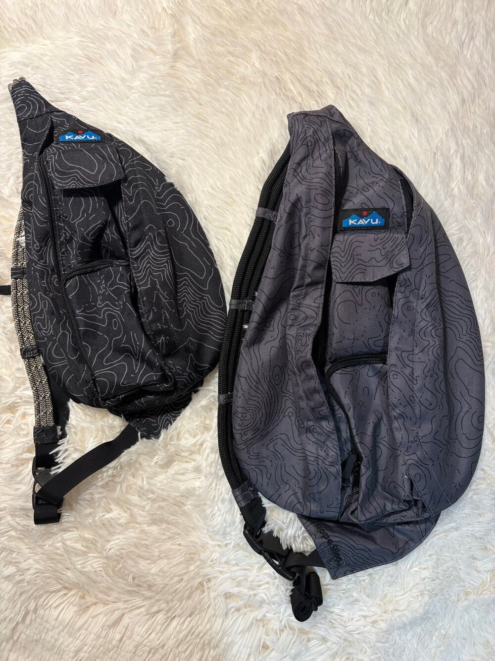 Set of 2 KAVU Topo Print Rope Sling Bags (Regular & Mini)
